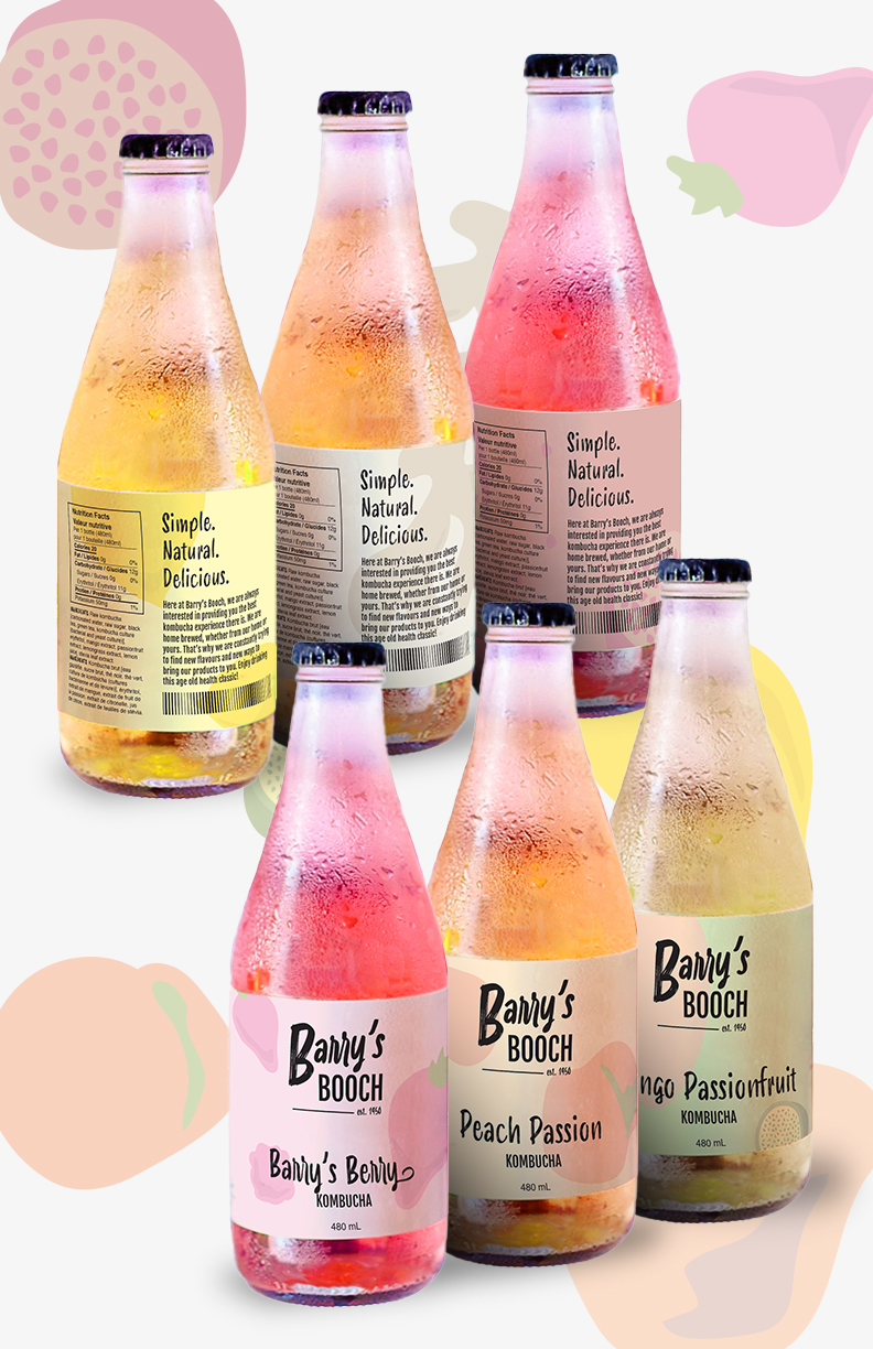 Bottles depicting label that reads BARRYS BOOCH.