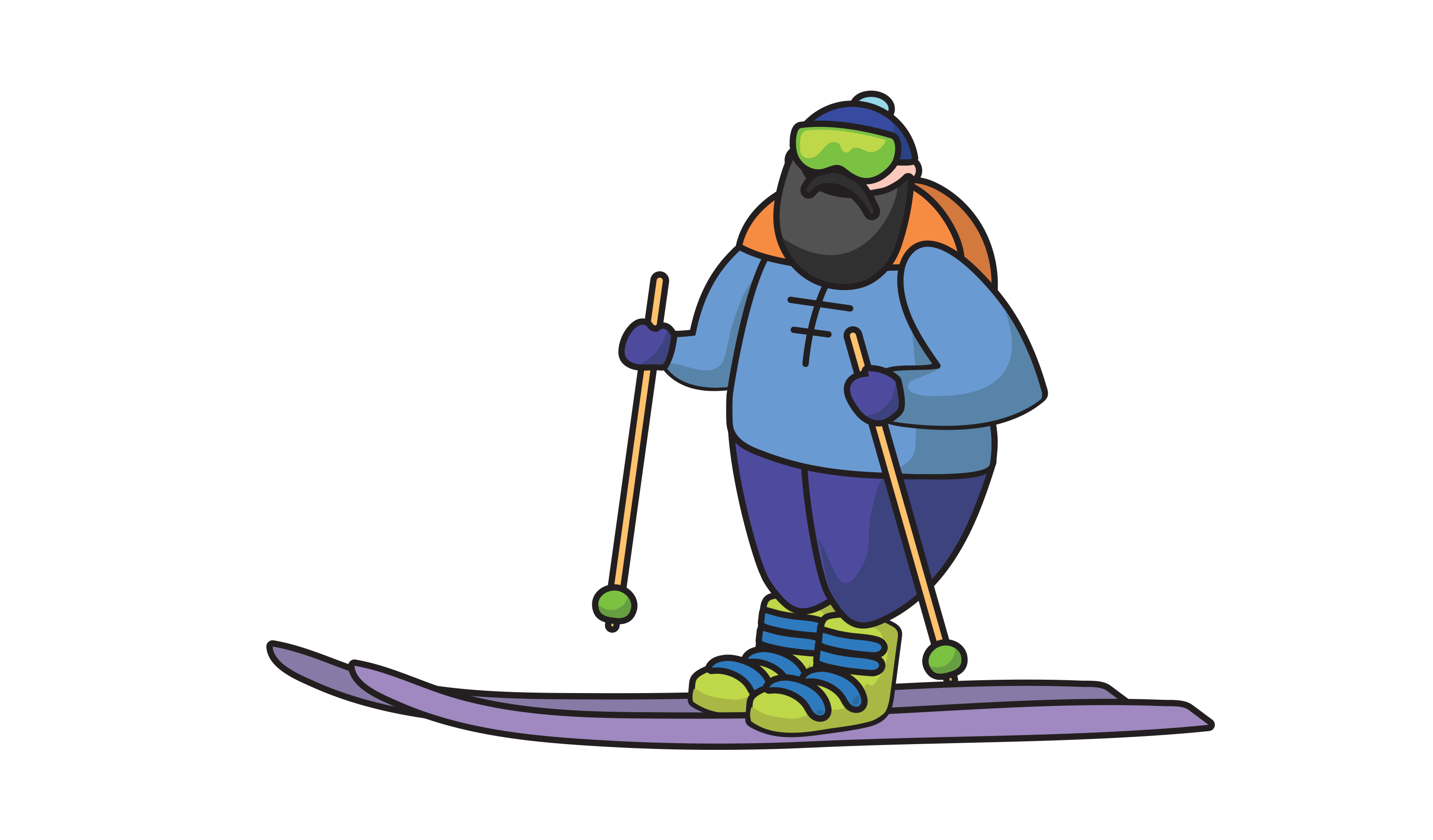 Illustration of a skier character.