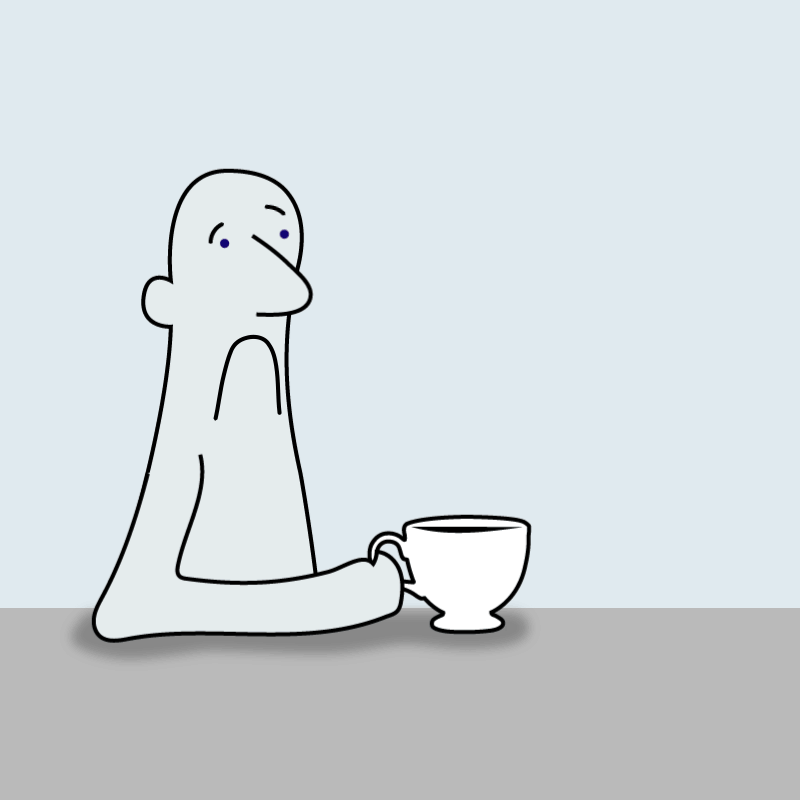 Looping gif of a person sad without tea, briefly happy with it and sad without again.