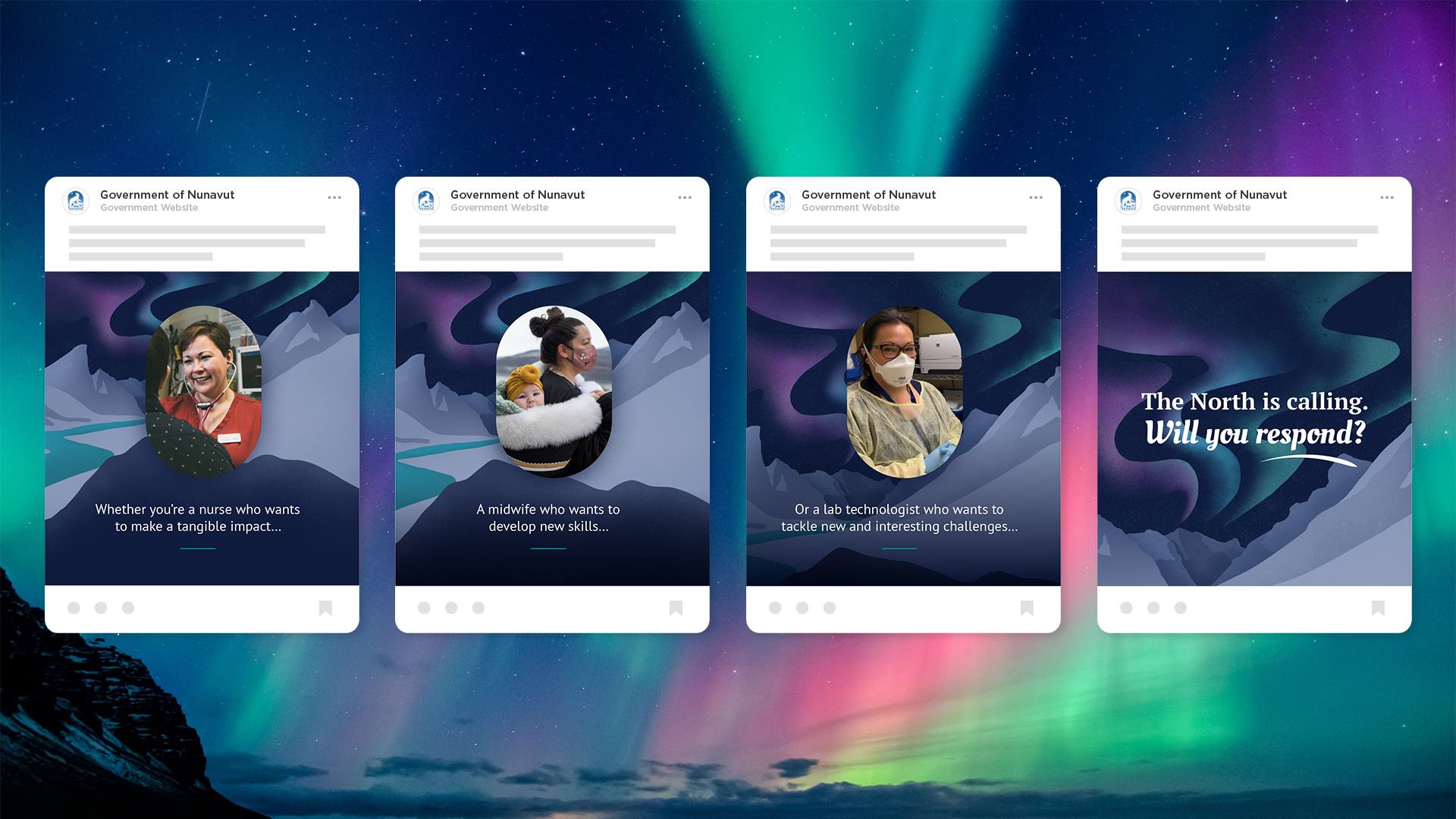 Social post storyboard featuring the second campaign concept, showing progress of potential motion post, with image of aurora in the background.