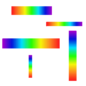 Five gradient rainbow bars, that phase through colours.