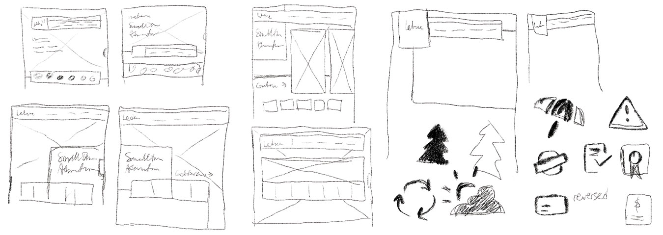 City of Leduc sketches, showing early iterations of the site design and icons.
