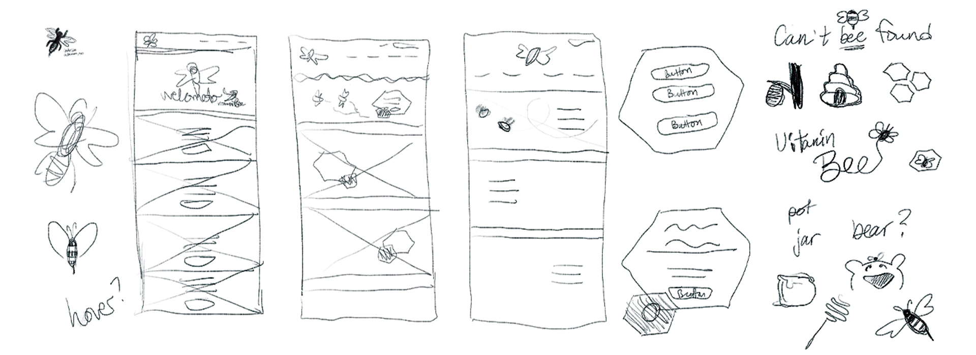 Vitamin Bee sketches, some wireframes and icons.