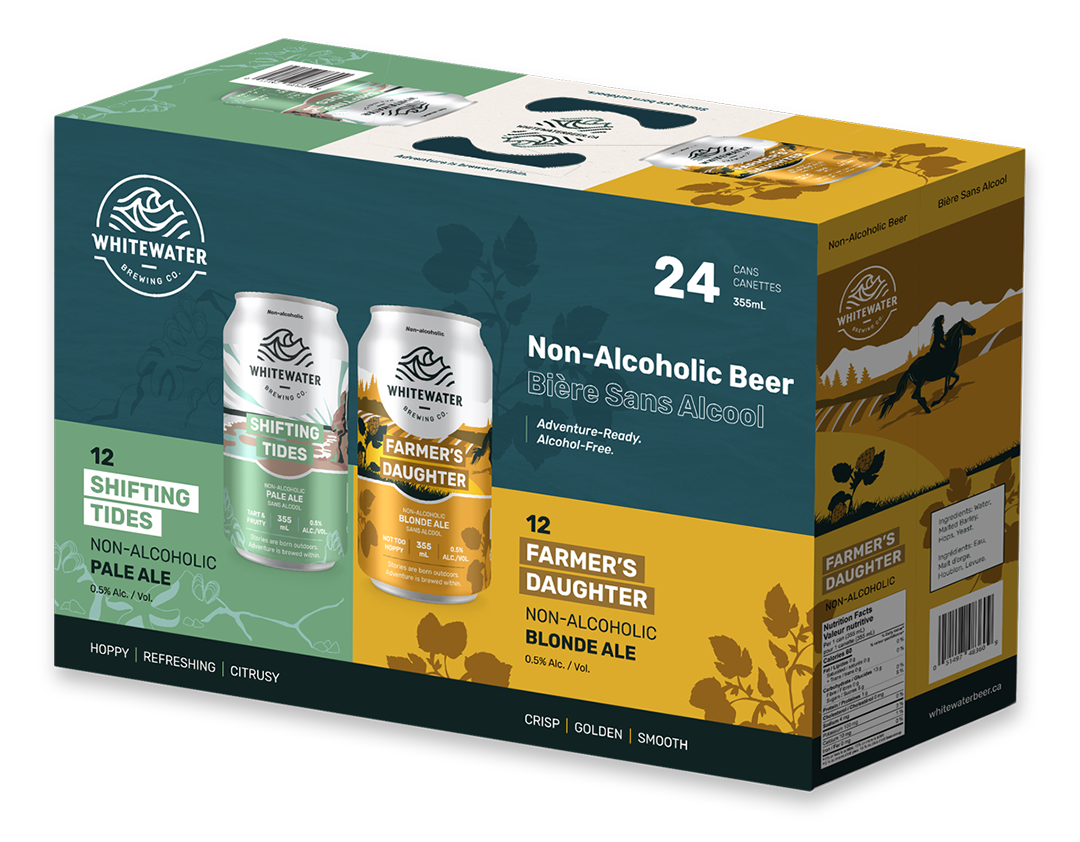 Beer case of Whitewater Brewing Company Non-Alocoholic light beers.